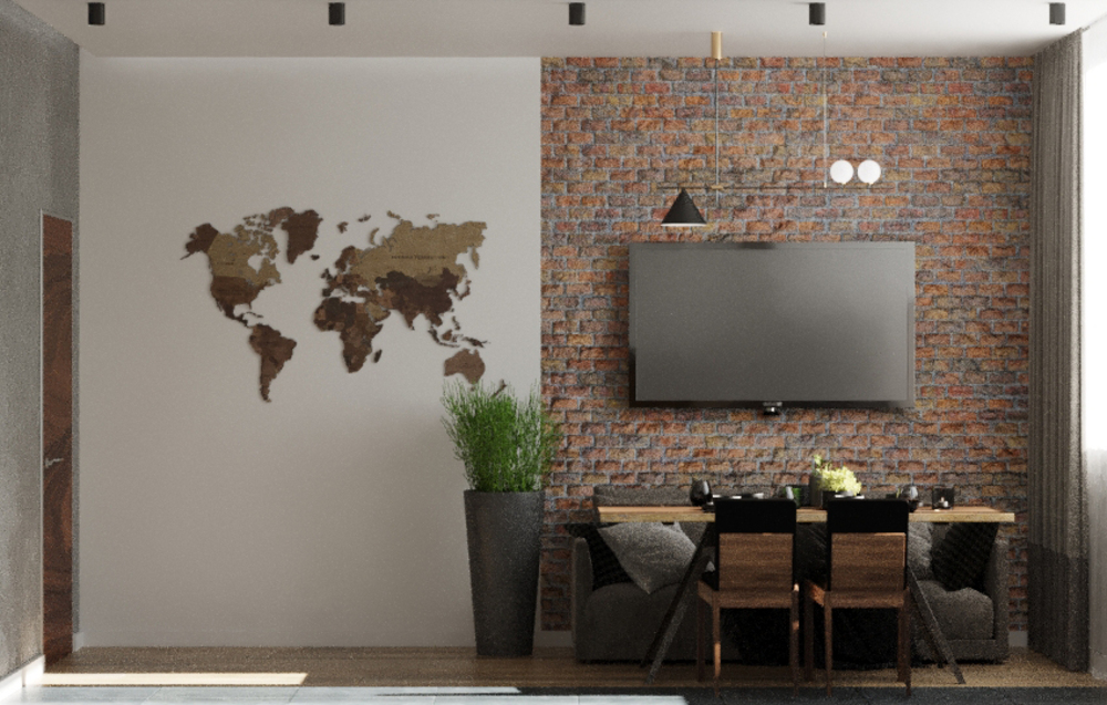 Брутальный интерьер с кирпичной стеной