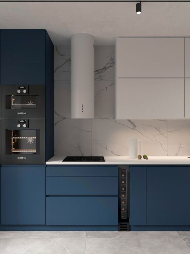 Синий цвет в интерьере кухни: 25 модных сочетаний с другими оттенками