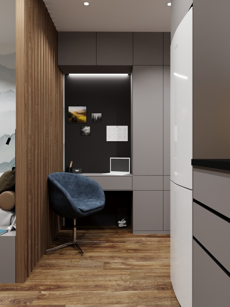 Квартира-студия в Санкт-Петербурге с деревянным зонированием