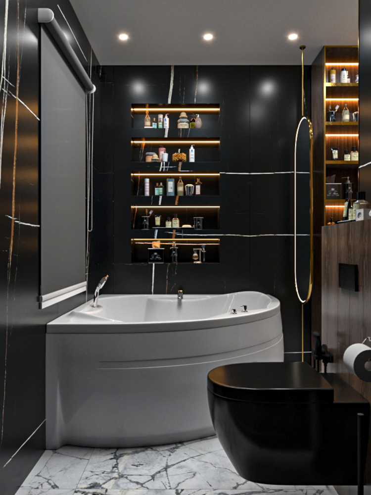 Черный цвет в ванной комнате: 15 интересных идей