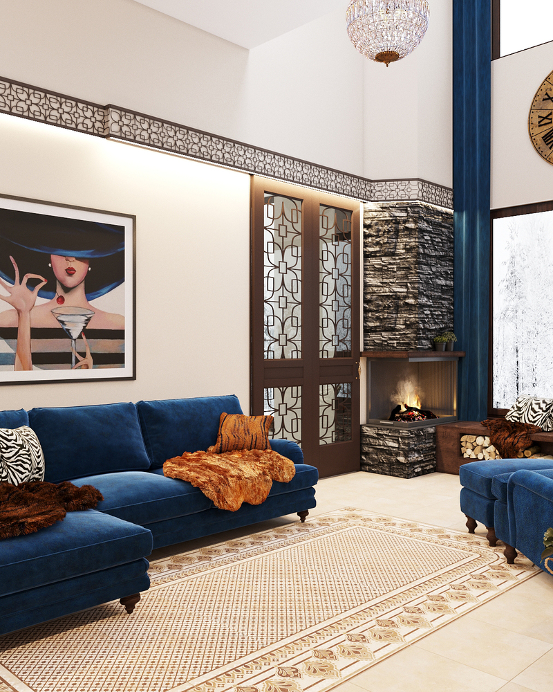 Печь-камин в интерьере загородного дома