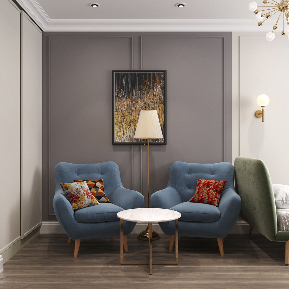 Стильная однокомнатная квартира со светодиодной подсветкой и элегантной серой кухней