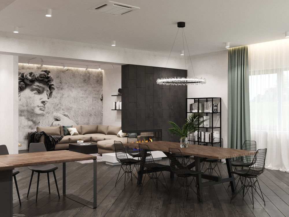 22 стильных интерьера с обоями под камень