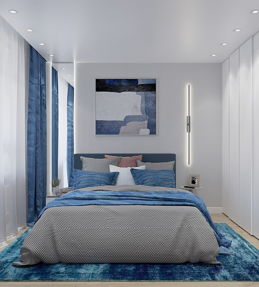 Необычная трешка с разными оттенками синего в каждой комнате