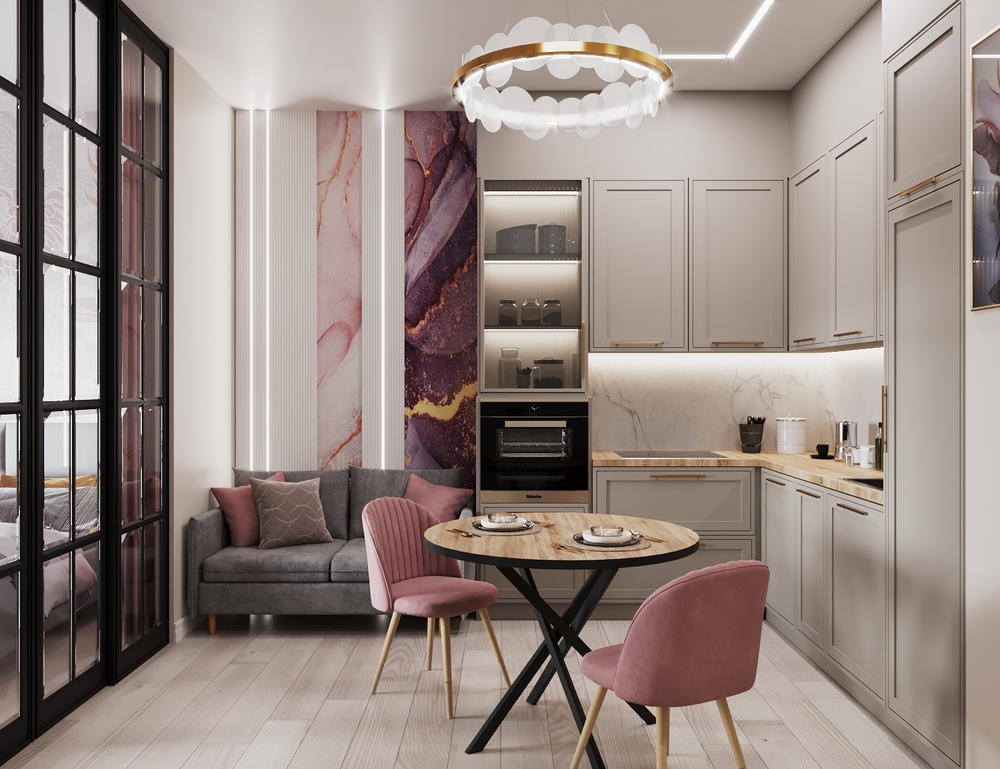 20 примеров дизайна кухни с фотообоями на стене