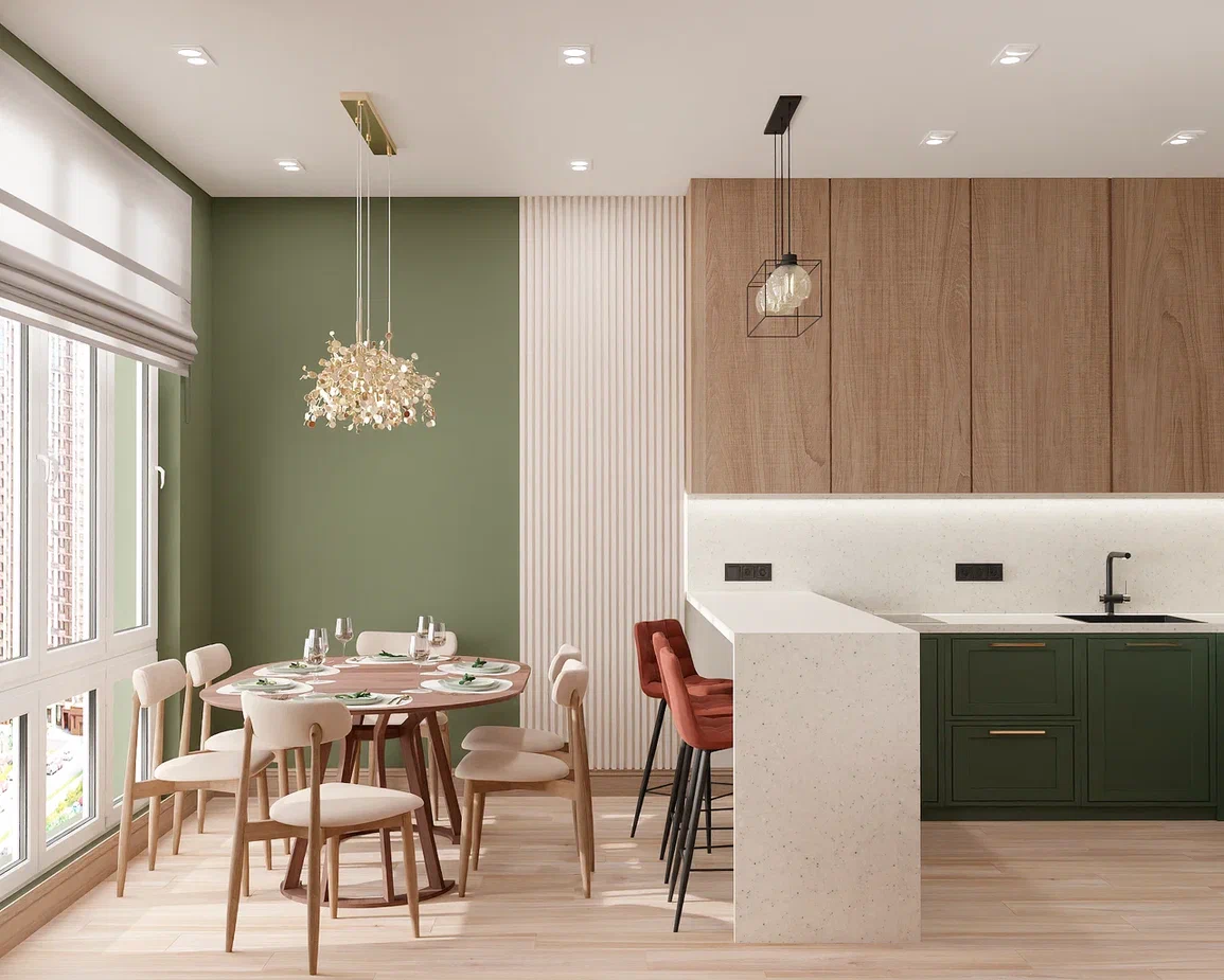 Фото № 1: Оливковый цвет в интерьере: 15 модных сочетаний