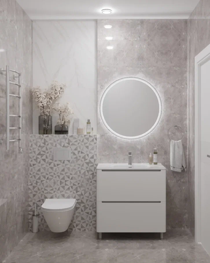 Фото № 3: 20 вариантов оформления ванной в сером цвете