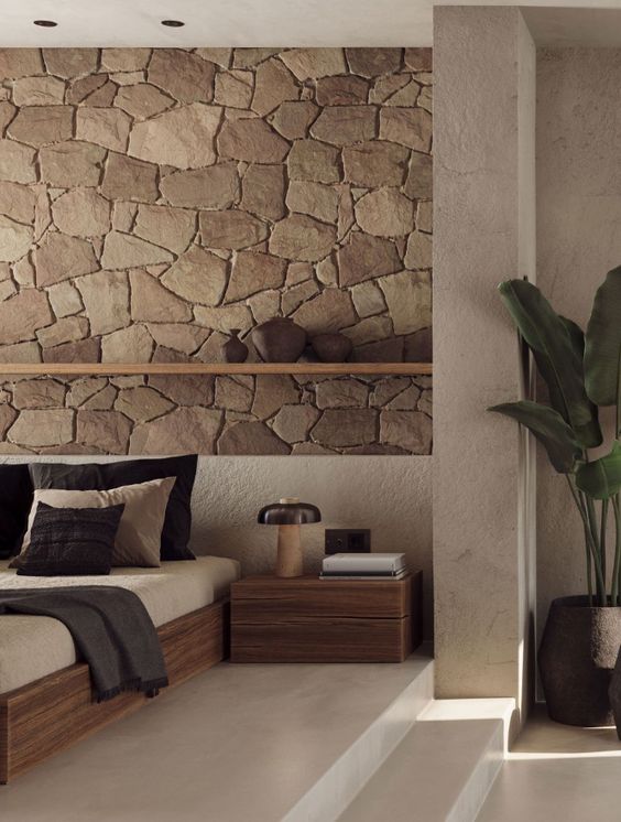 Фото № 17: 22 стильных интерьера с обоями под камень