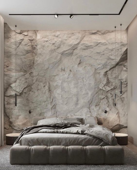 Фото № 11: 22 стильных интерьера с обоями под камень