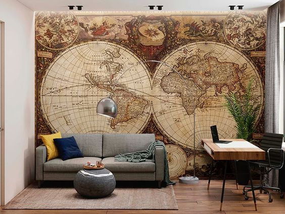 Фото № 4: Классические и дизайнерские карты мира в интерьере: 25 запоминающихся примеров