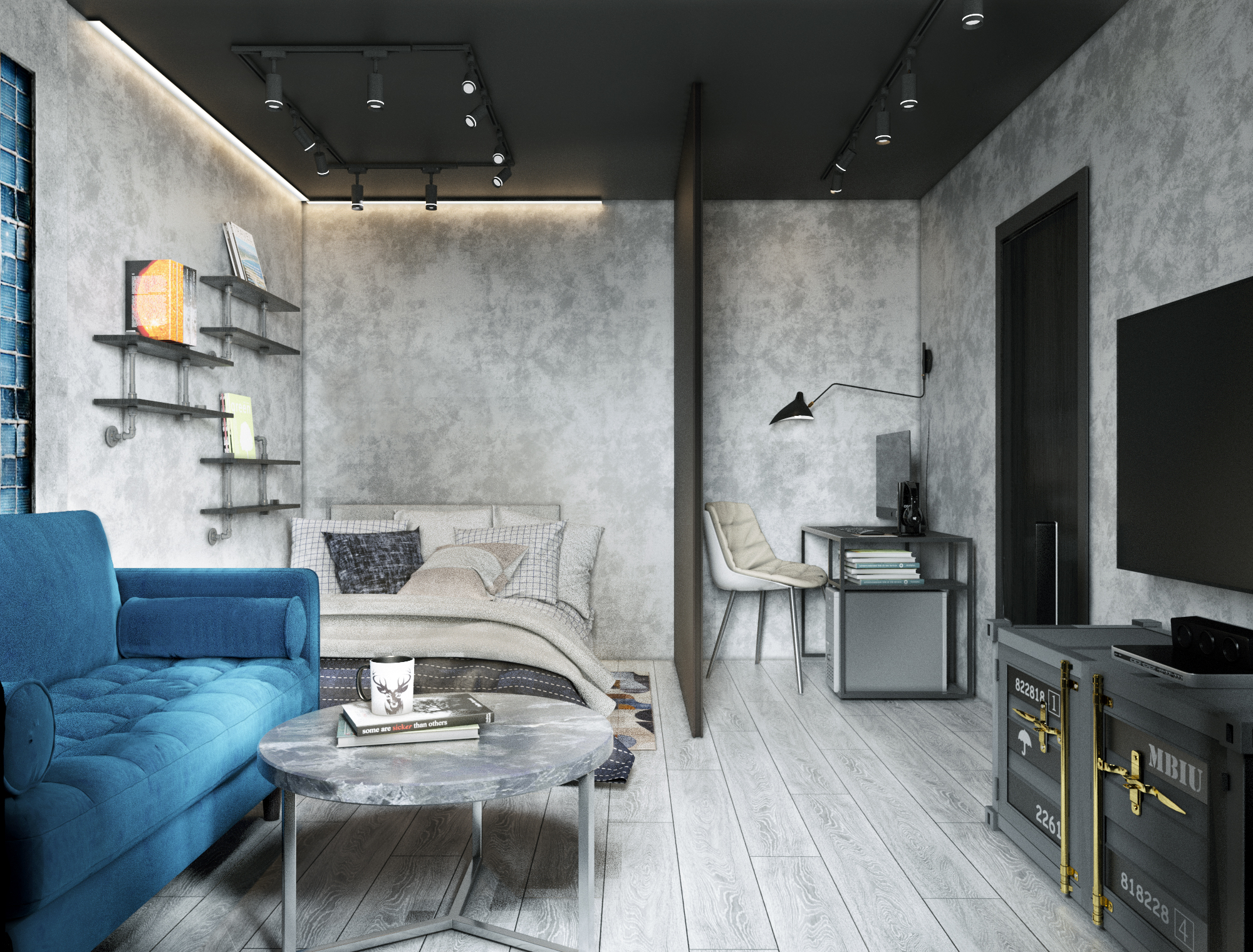 Фото № 5: Проект ReRooms: однушка в стиле лофт со спальней за стеклом