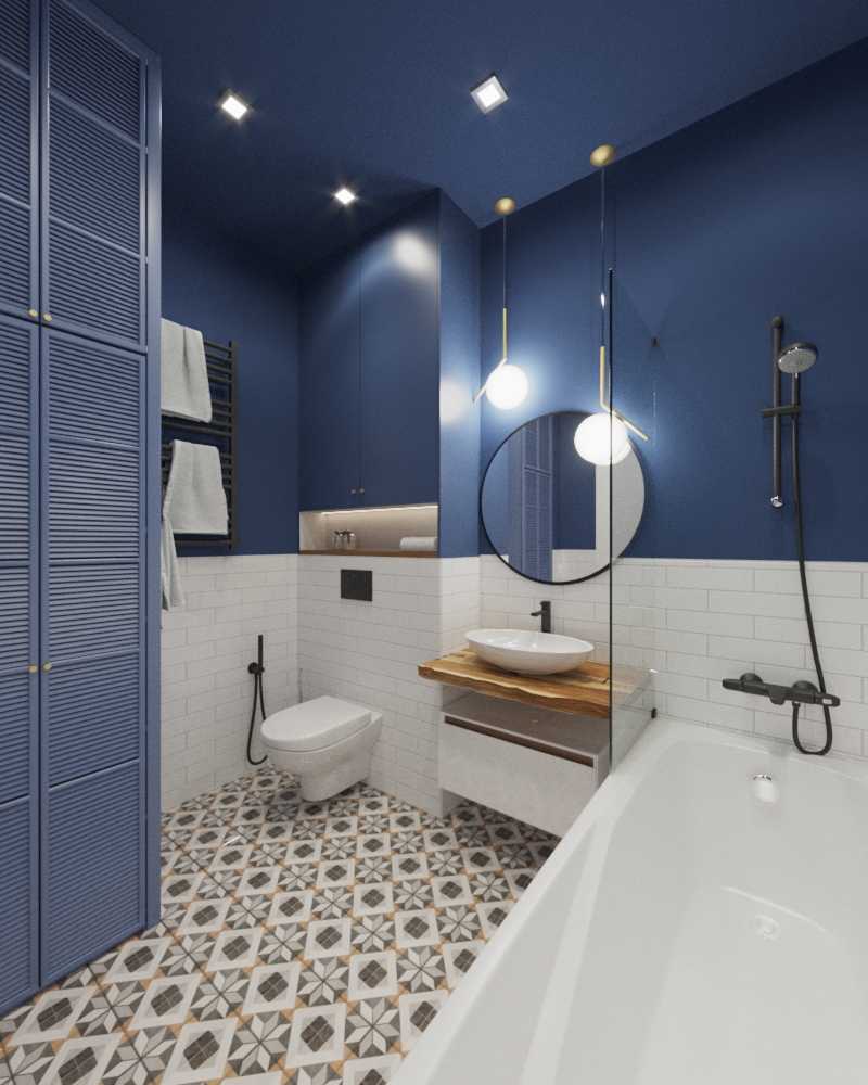 Фото № 2: Синий цвет в интерьере ванной комнаты: 15 интересных идей