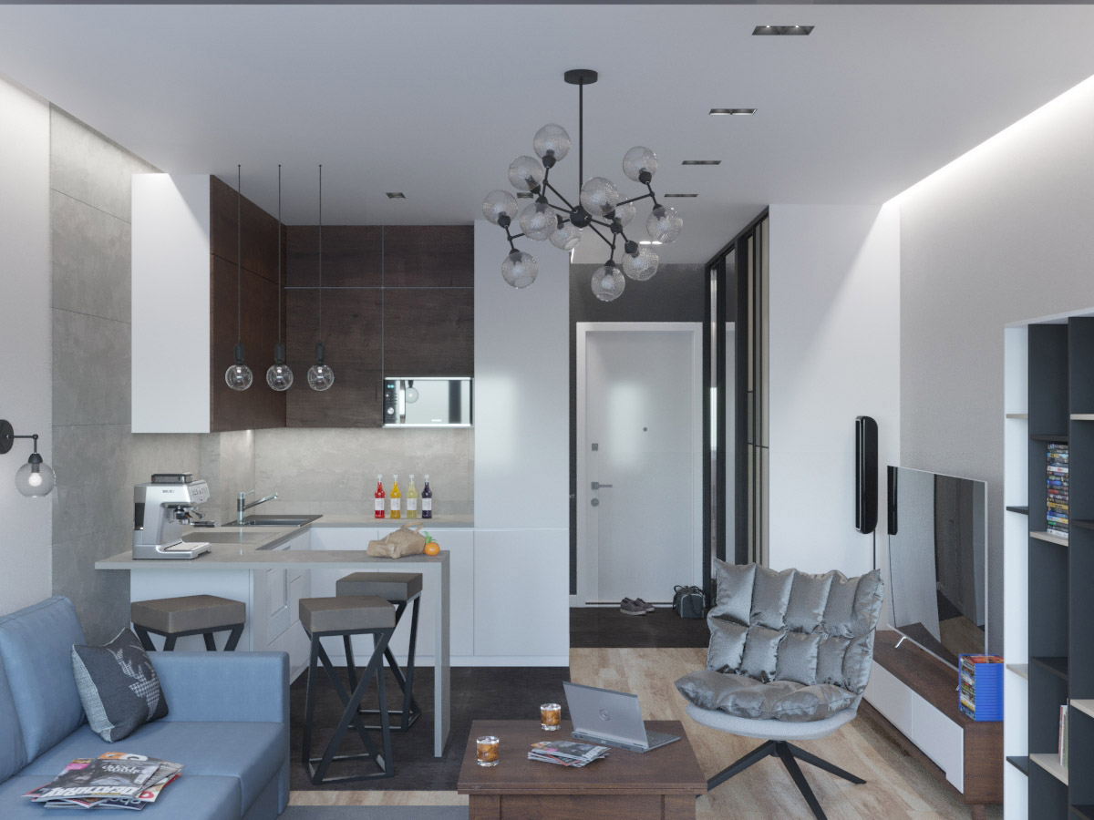 Фото № 3: Дизайн квартиры-студии с барной стойкой