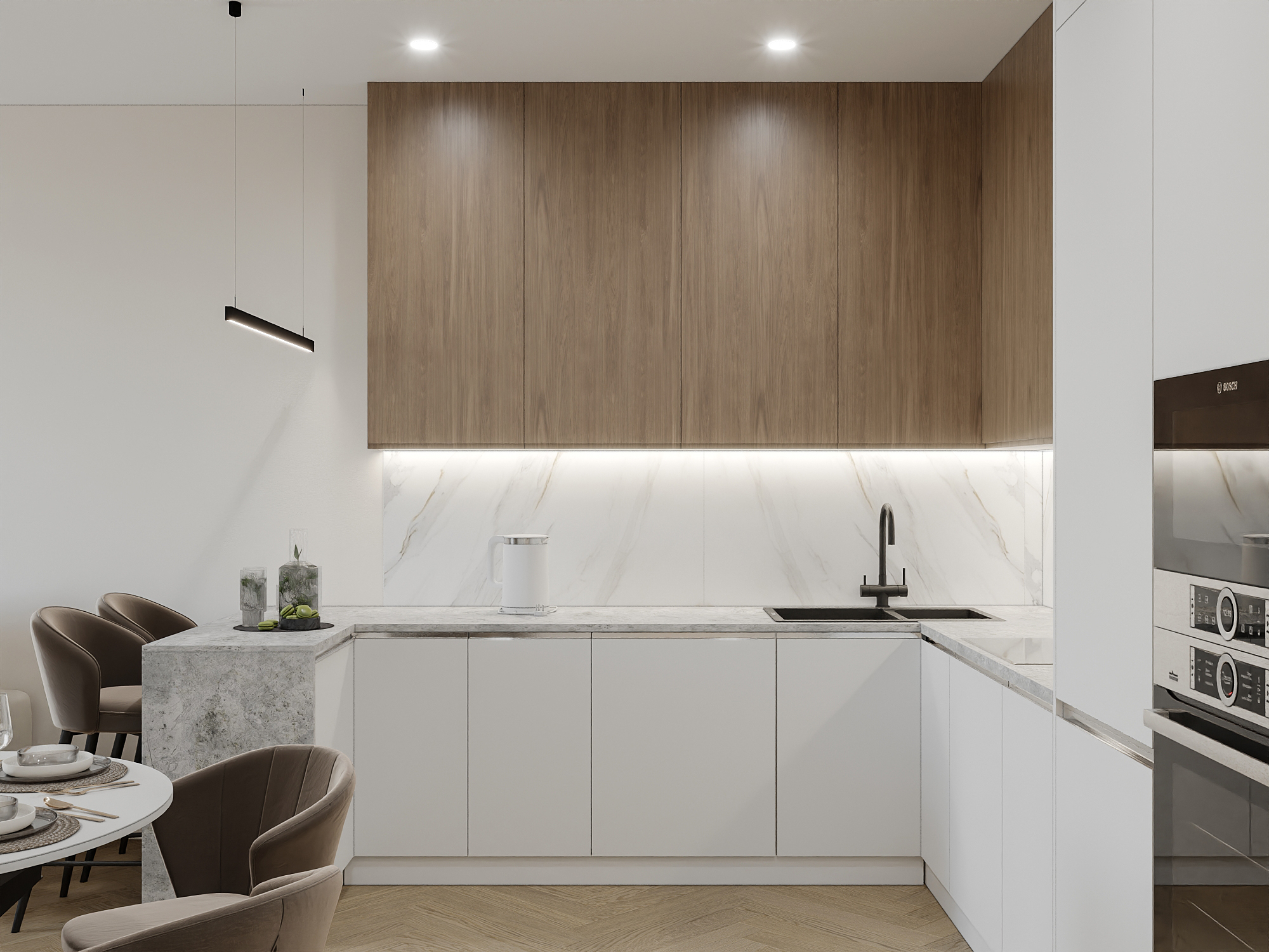 Фото № 2: Удивительный дизайн кухни площадью 12 метров: как распланировать каждый сантиметр с максимальной пользой