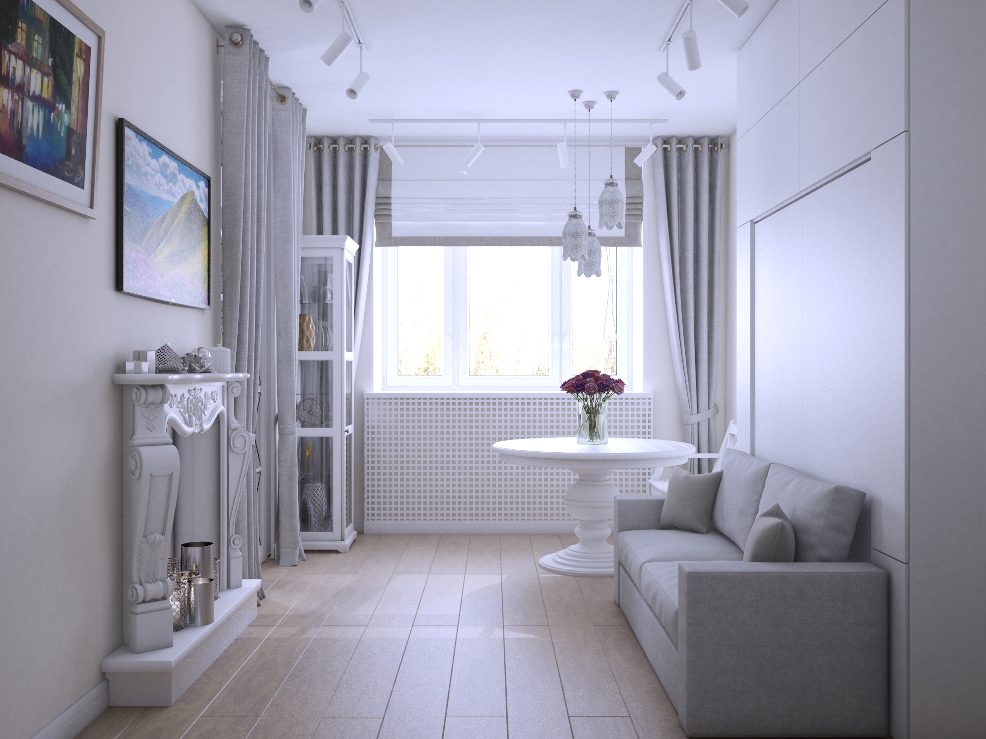 Фото № 2: Маленькая однушка в стиле современная классика с камином