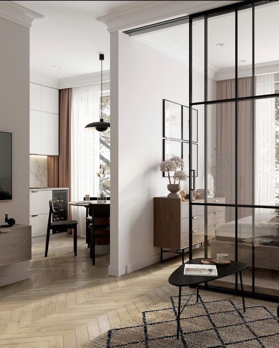 Фото № 2: Зонирование интерьера стеклянными перегородками: преимущества и недостатки 