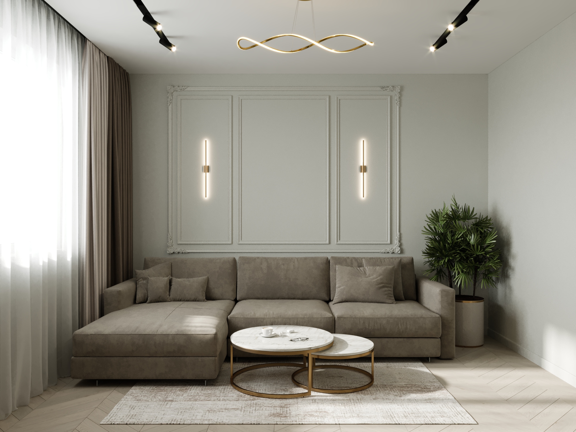 Фото № 1: Современный интерьер четырехкомнатной квартиры в натуральных оттенках