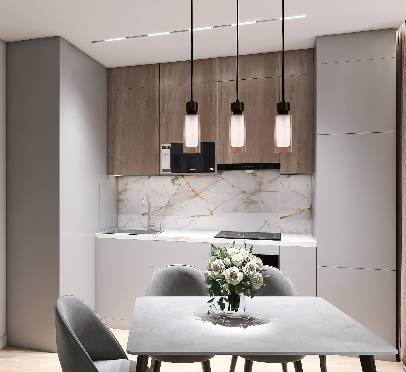 Фото № 1: Ультрасовременный интерьер кухни-гостиной