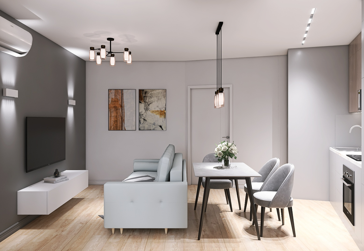 Фото № 2: Ультрасовременный интерьер кухни-гостиной