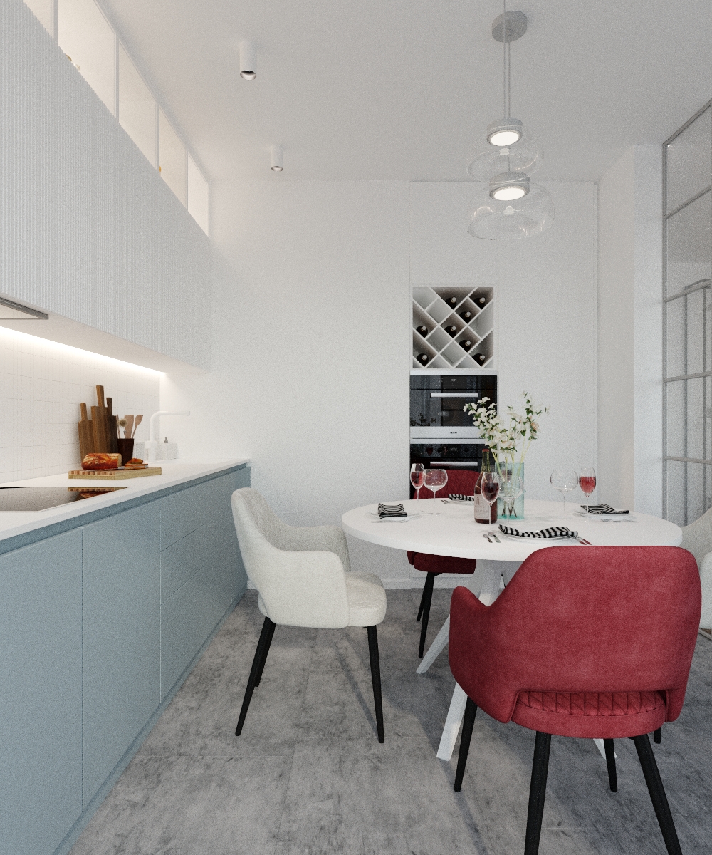 Фото № 3: Современная двушка с красным диваном и оранжевой ванной