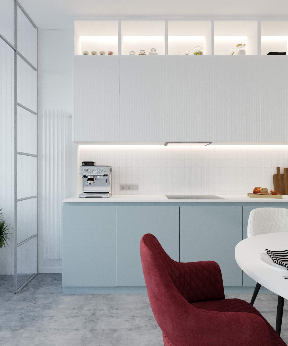 Фото № 4: Современная двушка с красным диваном и оранжевой ванной