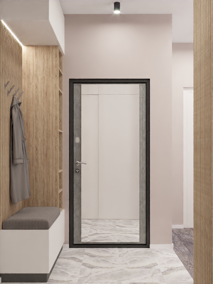 Фото № 1: Современный интерьер трешки с экомотивами и зеленой спальней