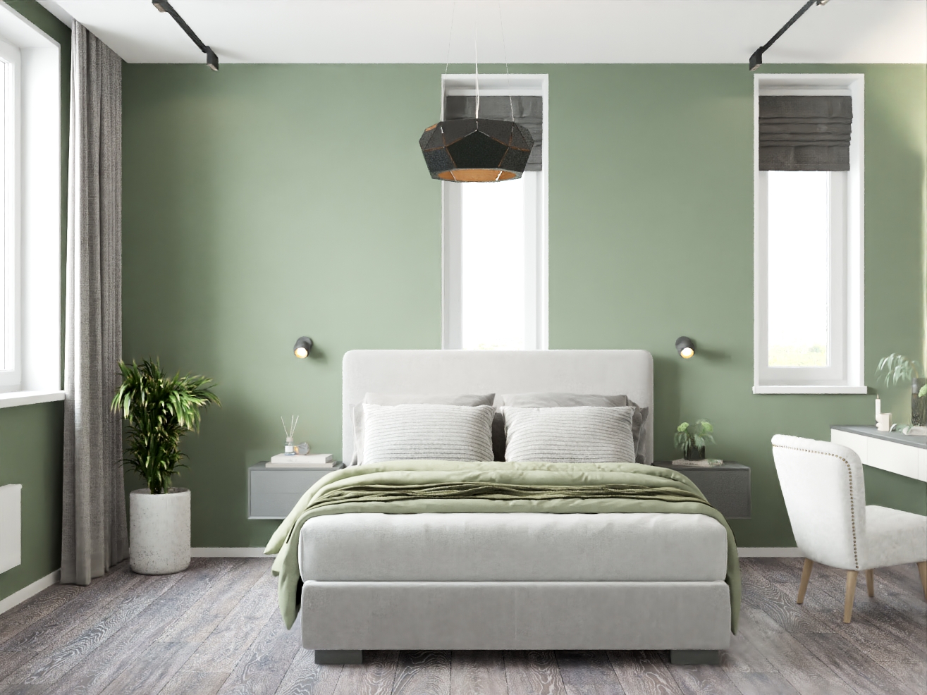 Фото № 2: Современный интерьер трешки с экомотивами и зеленой спальней