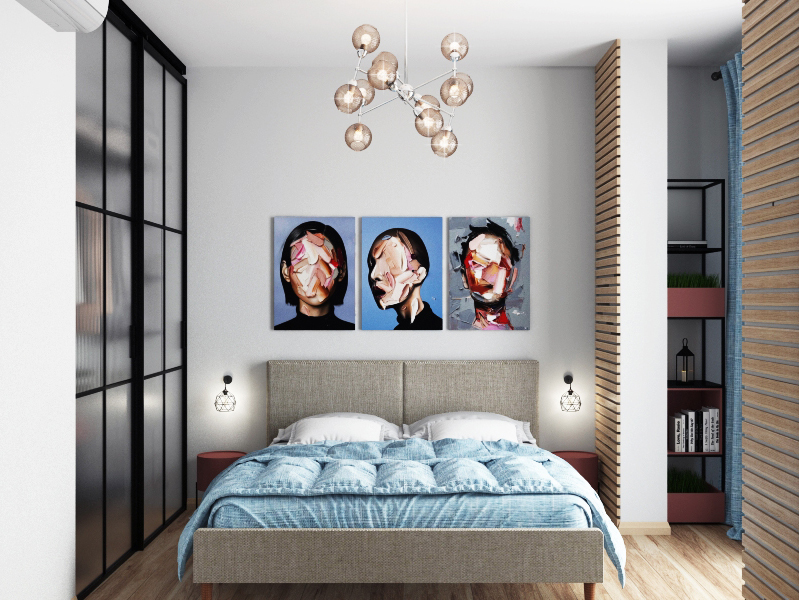 Фото № 2: Дизайн двушки с уютной спальней в стиле современная скандинавия