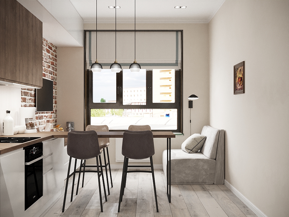 Фото № 2: Интерьер трешки в стиле лофт с элементами минимализма и высокими потолками