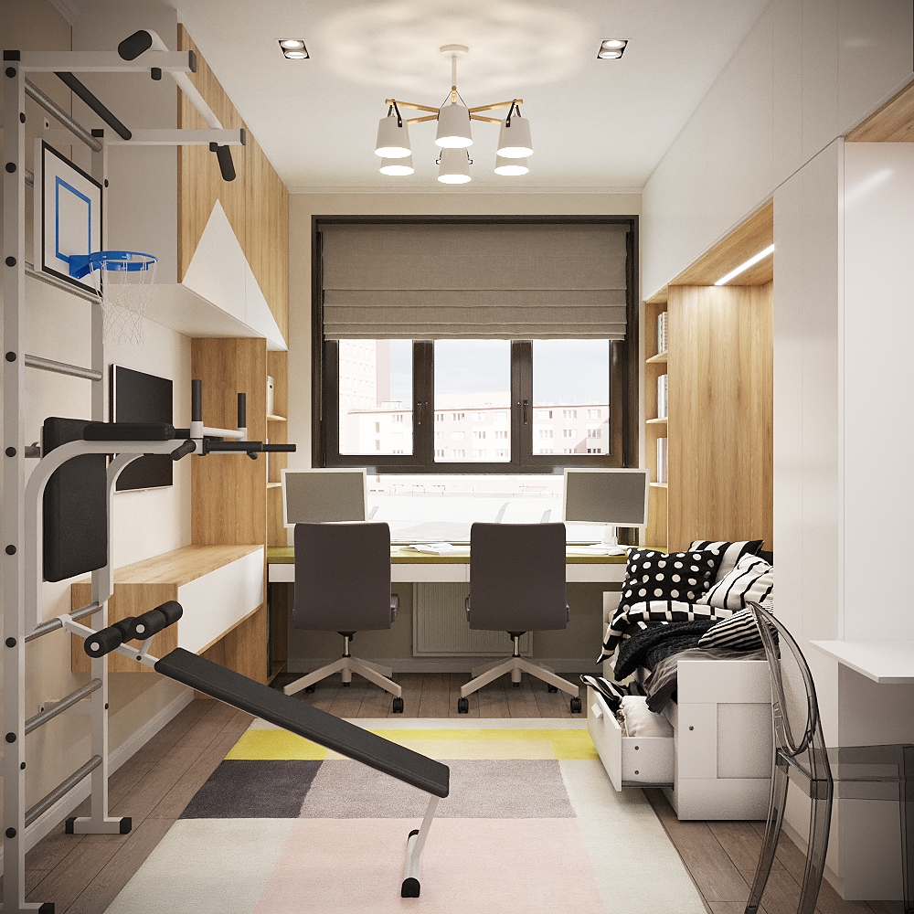 Фото № 5: Интерьер трешки в стиле лофт с элементами минимализма и высокими потолками