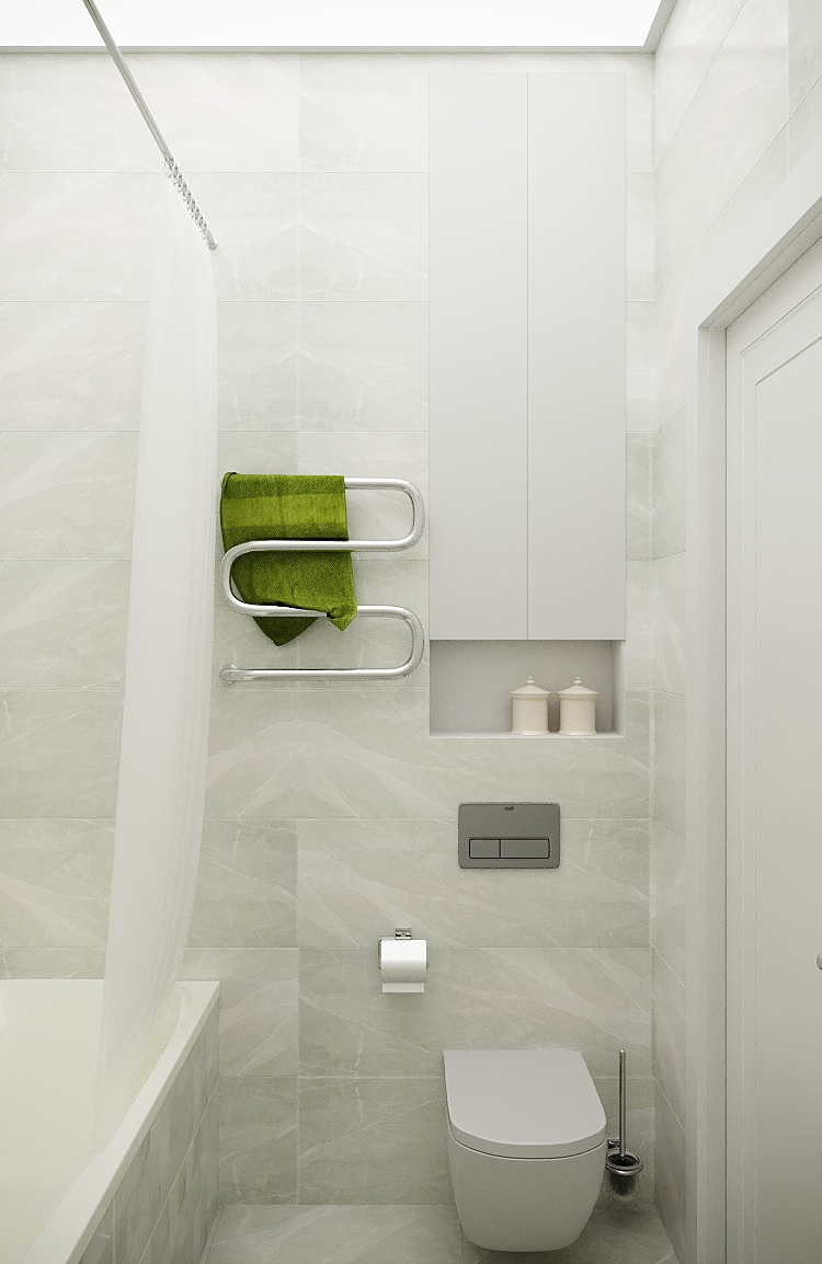 Фото № 8: Интерьер трешки в стиле лофт с элементами минимализма и высокими потолками