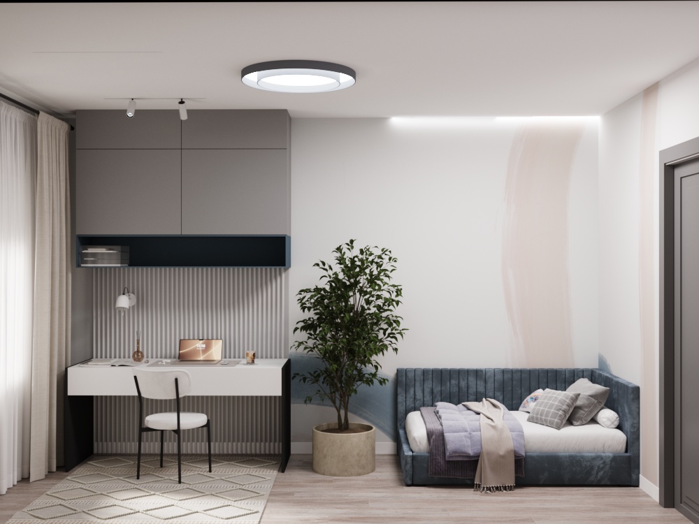 Фото № 5: Дизайн двухкомнатной квартиры с кабинетом на балконе