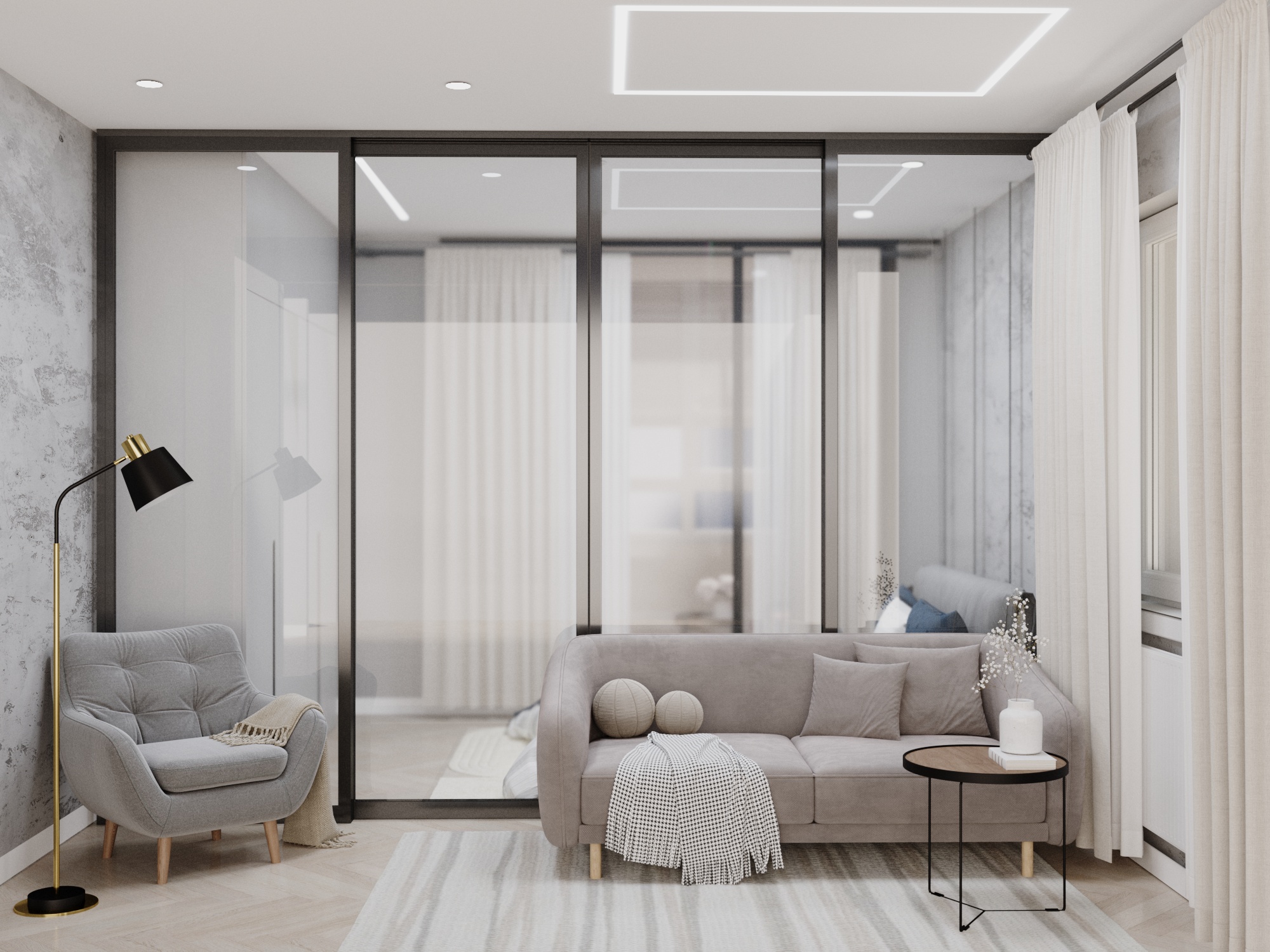 Фото № 7: Дизайн двухкомнатной квартиры с кабинетом на балконе