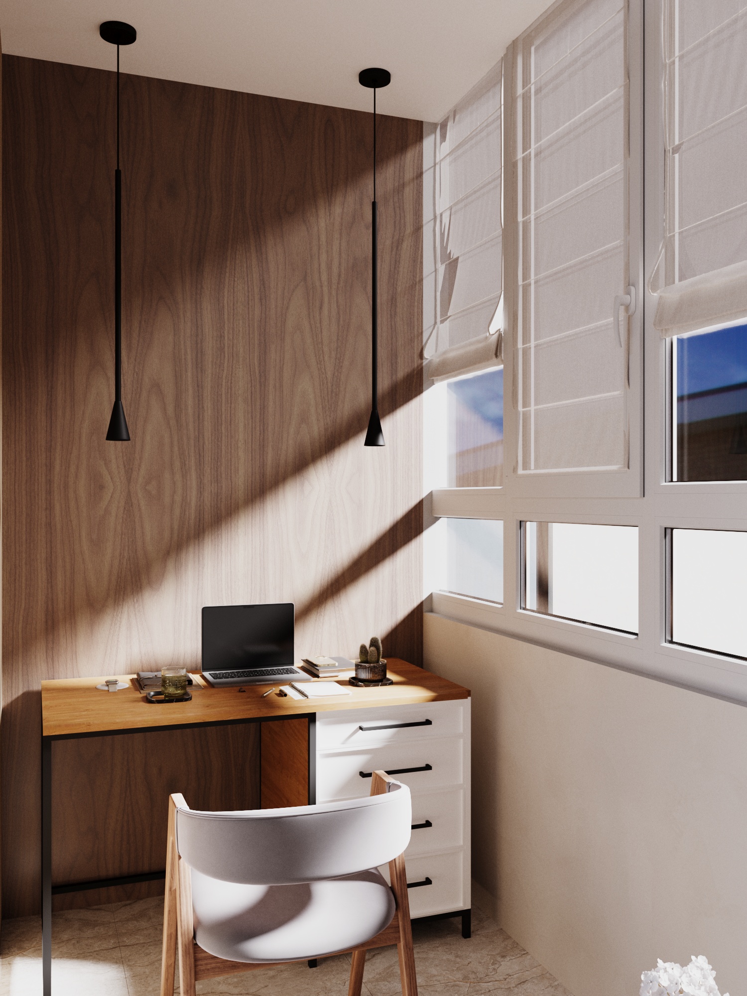 Фото № 10: Дизайн двухкомнатной квартиры с кабинетом на балконе