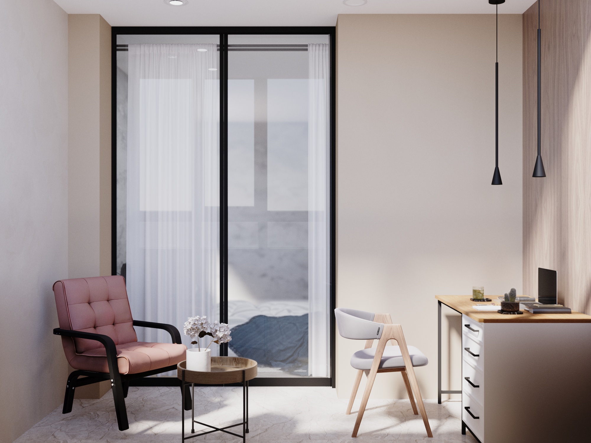 Фото № 11: Дизайн двухкомнатной квартиры с кабинетом на балконе