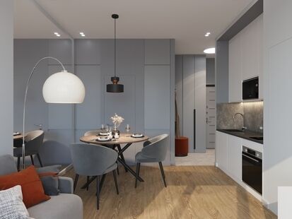 Фото № 3: Дизайн-проект однокомнатной квартиры 37.55  м² Стиль Минимализм для ЖК Филатов Луг