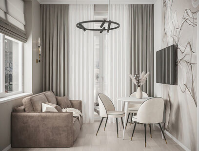 Фото № 3: Дизайн-проект однокомнатной квартиры 37.9  м² Стиль Модернизм для ЖК Рихард