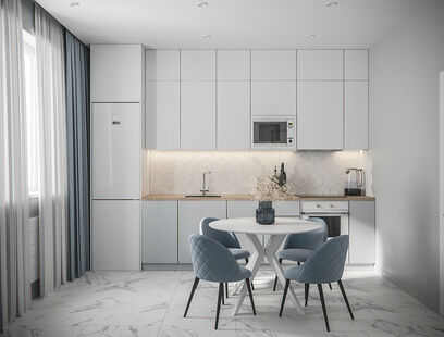 Фото № 1: Дизайн-проект однокомнатной квартиры 45.2  м² Современный стиль для ЖК Татьянин Парк