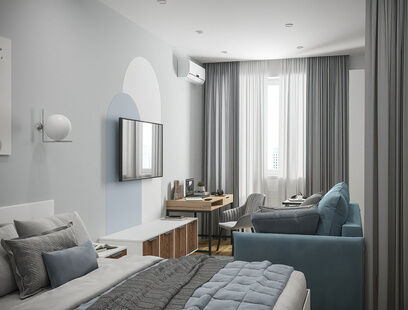 Фото № 6: Дизайн-проект однокомнатной квартиры 45.2  м² Современный стиль для ЖК Татьянин Парк