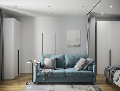 Фото № 4: Дизайн-проект однокомнатной квартиры 45.2  м² Современный стиль для ЖК Татьянин Парк