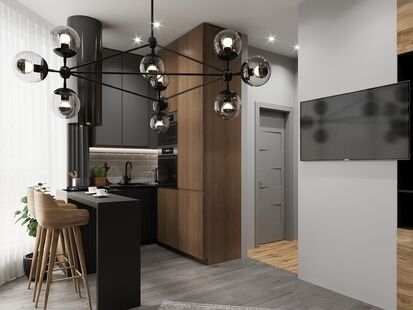 Фото № 4: Дизайн-проект квартиры-студии 45.0  м² Современный стиль для ЖК Кратово Village