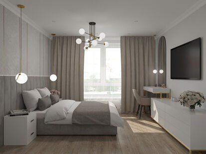 Фото № 2: Дизайн-проект трехкомнатной квартиры 83.98  м² Стиль Модернизм для ЖК Мякинино Парк