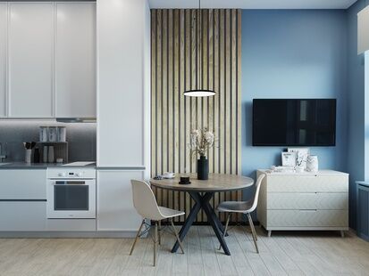 Фото № 1: Дизайн-проект двухкомнатной квартиры 33.62  м² Современный стиль для ЖК Огни-2