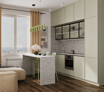 Фото № 1: Дизайн-проект квартиры-студии 33.4  м² Современный стиль для ЖК Тесла Парк