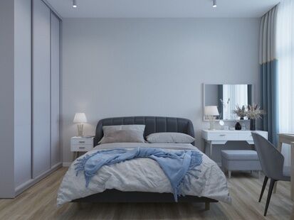 Фото № 1: Дизайн-проект однокомнатной квартиры 42.9  м² Современный стиль для ЖК Скандинавия