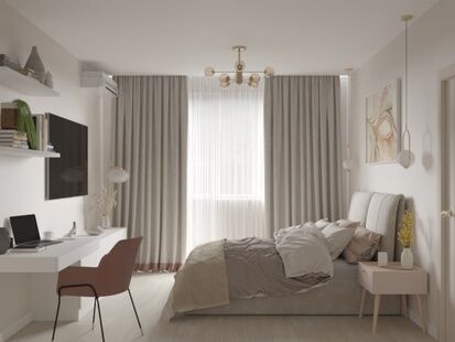 Фото № 1: Дизайн-проект однокомнатной квартиры 40.9  м² Стиль Контемпорари для ЖК Южная Битца