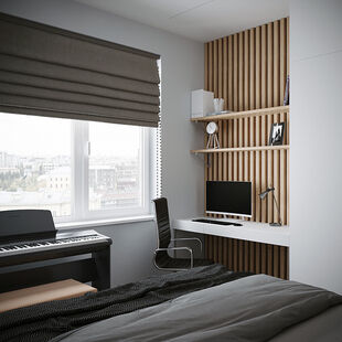 Фото № 1: Дизайн-проект однокомнатной квартиры 34.57  м² Современный стиль для ЖК Статус у Парка Победы