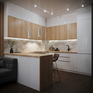 Фото № 3: Дизайн-проект однокомнатной квартиры 34.57  м² Современный стиль для ЖК Статус у Парка Победы