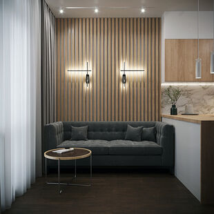 Фото № 2: Дизайн-проект однокомнатной квартиры 34.57  м² Современный стиль для ЖК Статус у Парка Победы