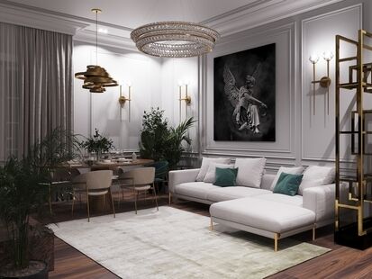 Фото № 1: Дизайн-проект трехкомнатной квартиры 104.02  м² Современная классика для ЖК Воробьевы Горы